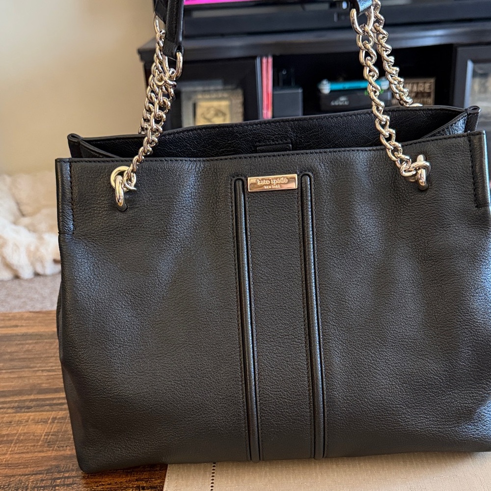 Kate Spade Black Leather Shoulder Bag with Chain Straps